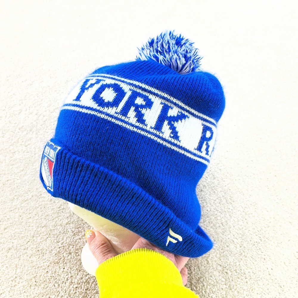 Fanatics New York Rangers Beanie Men OS Blue NHL Knit Pom Cuffed Hat